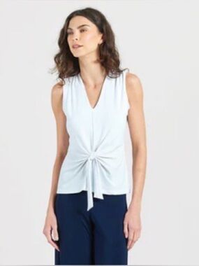 Clara Sun Woo Top Liquid Knit Tie Front Sleeveless Shell Wrinkle Free XL White